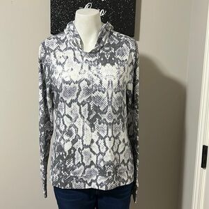 Anthropologie VARLEY Blue Python Long Sleeve Snakeskin Hoodie Top Shirt Sz S